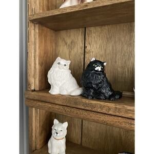 Vintage 1980s Persian Cat Salt And Pepper Shaker Set Japan Black And White Cats